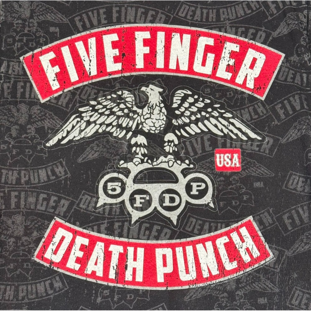 Five Finger Death Punch All Over Print Black USA Graphic Rock‎ Band Tee Size M